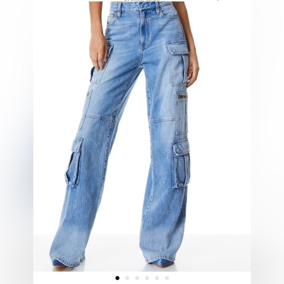 Alice + Olivia Cay Baggy Denim Cargo Jeans in Brea Blue